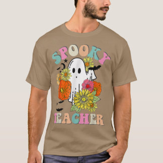 Retro Groovy Spooky Teacher Herfst Floral Ghost Ha T-shirt