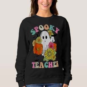 Retro Groovy Spooky Teacher Herfst Floral Ghost Ha Trui