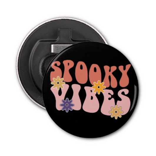 Retro Groovy Spooky Vibes Halloween Button Flesopener (Voorkant)