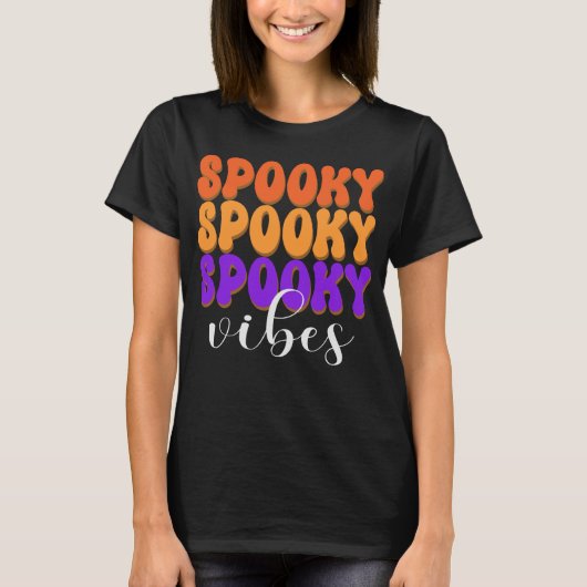 Retro Groovy Spooky Vibes Halloween T-shirt (Voorkant)