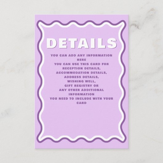 Retro Groovy Squiggle Wavy Curve Paars Weddenschap Informatiekaartje (Voorkant)
