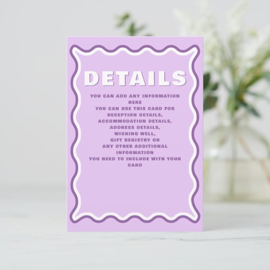 Retro Groovy Squiggle Wavy Curve Paars Weddenschap Informatiekaartje (Staand voorkant)