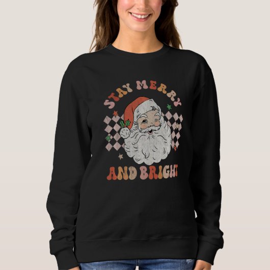 Retro Groovy Stay Merry And Bright Santa Claus Chr Trui (Voorkant)