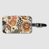 Retro Groovy Sticker Collage Pattern Smiley Face Bagagelabel (Voorkant (horizontaal))