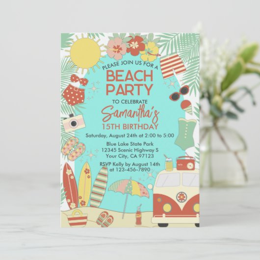 Retro Groovy Stijlvol strand of zwembad Verjaardag Kaart (Staand voorkant)