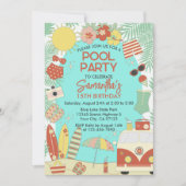 Retro Groovy Stijlvol  zwembad Verjaardagsfeest Kaart (Voorkant)