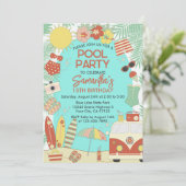 Retro Groovy Stijlvol  zwembad Verjaardagsfeest Kaart (Staand voorkant)