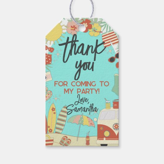 Retro Groovy Stijlvolle Beach Party Dank je wel Cadeaulabel (Voorkant)