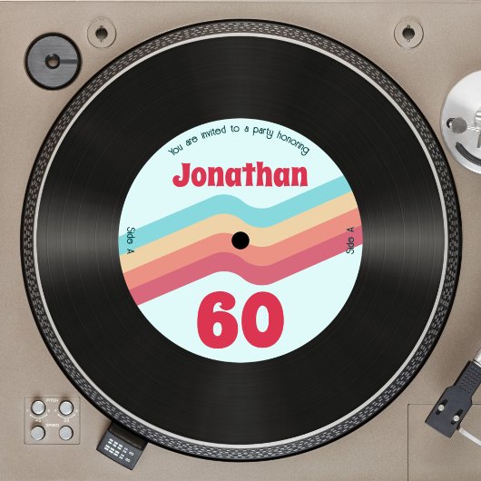 Retro Groovy Stripes 60e verjaardag muziekplaat Kaart