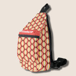 Retro Groovy Stripes Patroon Sling Bag<br><div class="desc">Deze stijlvolle draagtas is voorzien van een all-over funky retro golvend streeppatroon in groovy kleuren en jouw naam aan de voorkant. Drie compartimenten met ritssluiting kunnen eenvoudig uw sleutels, portemonnee, telefoon, camera en nog veel meer opslaan. Draag het als een crossbody of over één schouder, en bevestig de verstelbare riem...</div>