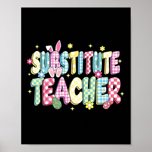Retro Groovy Substitute Teacher Bunny Ear Easter Poster (Voorkant)