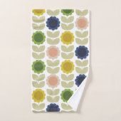 Retro Groovy Summer Flowers Stems Bad Handdoek (Handdoek)