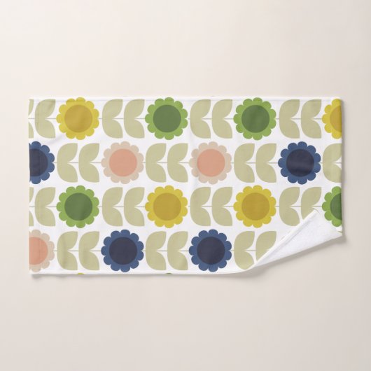 Retro Groovy Summer Flowers Stems Bad Handdoek (Handdoek)