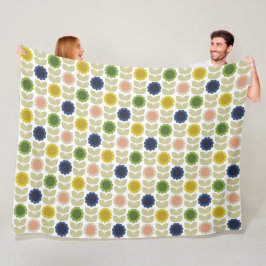 Retro Groovy Summer Flowers Stems Fleece Deken