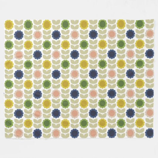 Retro Groovy Summer Flowers Stems Fleece Deken (Voorkant (Horizontaal))