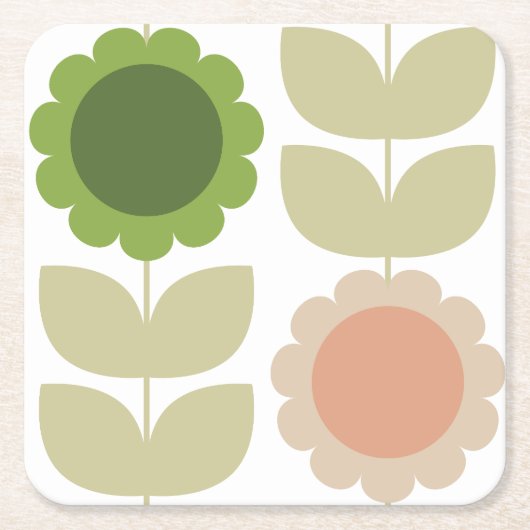 Retro Groovy Summer Flowers Stems Kartonnen Onderzetters (Voorkant)