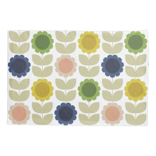 Retro Groovy Summer Flowers Stems Kussensloop (Achterkant-Links)