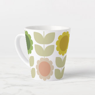Retro Groovy Summer Flowers Stems Latte Mok