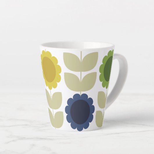 Retro Groovy Summer Flowers Stems Latte Mok (Rechterhoek)
