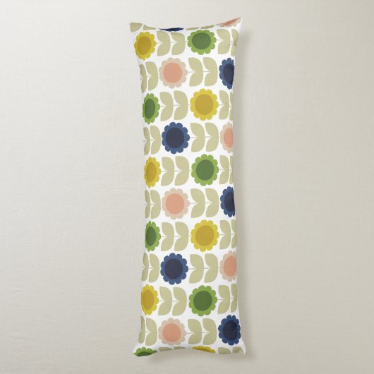 Retro Groovy Summer Flowers Stems Lichaamskussen (Achterkant (Verticaal))