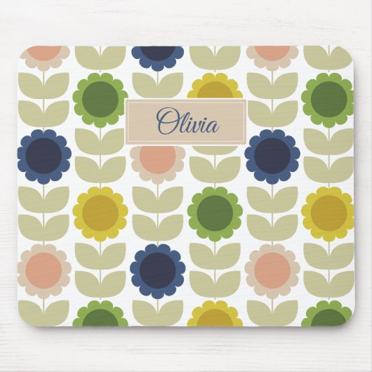 Retro Groovy Summer Flowers Stems Muismat (Voorkant)
