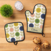 Retro Groovy Summer Flowers Stems Ovenwant & Pannenlap Set (Top down)