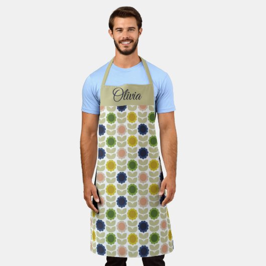 Retro Groovy Summer Flowers Stems Schort (Gedragen)