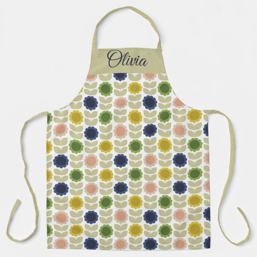 Retro Groovy Summer Flowers Stems Schort (Voorkant)