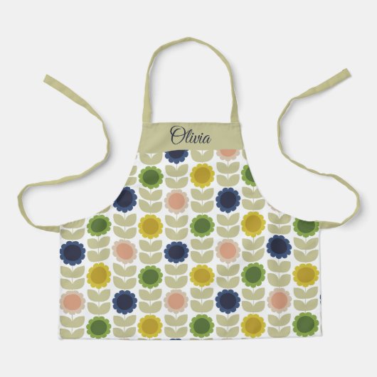 Retro Groovy Summer Flowers Stems Schort (Voorkant)