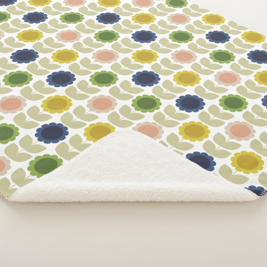 Retro Groovy Summer Flowers Stems Sherpa Deken (3/4)