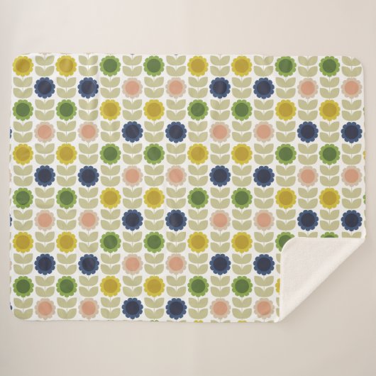 Retro Groovy Summer Flowers Stems Sherpa Deken (Voorkant (horizontaal))