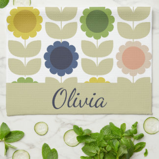 Retro Groovy Summer Flowers Stems Theedoek