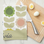 Retro Groovy Summer Flowers Stems Theedoek (Quarter Fold)