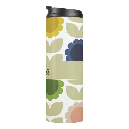 Retro Groovy Summer Flowers Stems Thermosbeker (Geroteerd rechts)