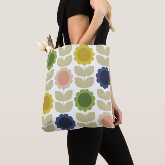 Retro Groovy Summer Flowers Stems Tote Bag (Dichtbij)