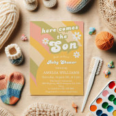 Retro Groovy Sunshine Baby shower Boy Kaart