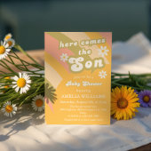 Retro Groovy Sunshine Baby shower Boy Kaart