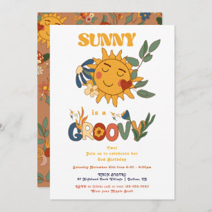 Retro Groovy Sunshine Bloemkracht Verjaardagsfeest Kaart