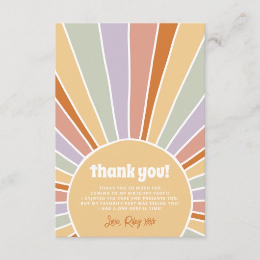 Retro Groovy Sunshine Meisje Verjaardagsfeest Bedankkaart (Voorkant)