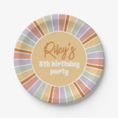 Retro Groovy Sunshine Meisje Verjaardagsfeest Papieren Bordje (Voorkant)