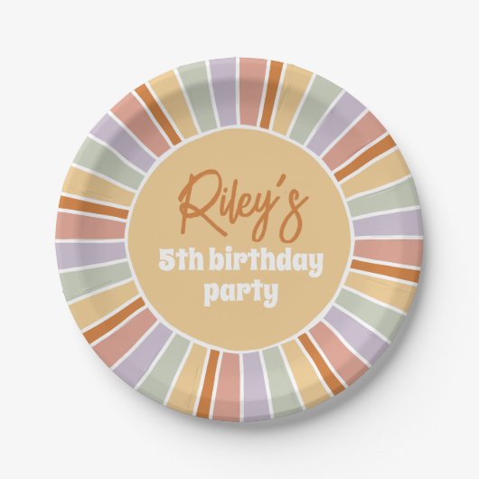 Retro Groovy Sunshine Meisje Verjaardagsfeest Papieren Bordje (Voorkant)