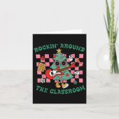 Retro Groovy Teacher Christmas Rockin' Around The  Kaart (Voorkant)