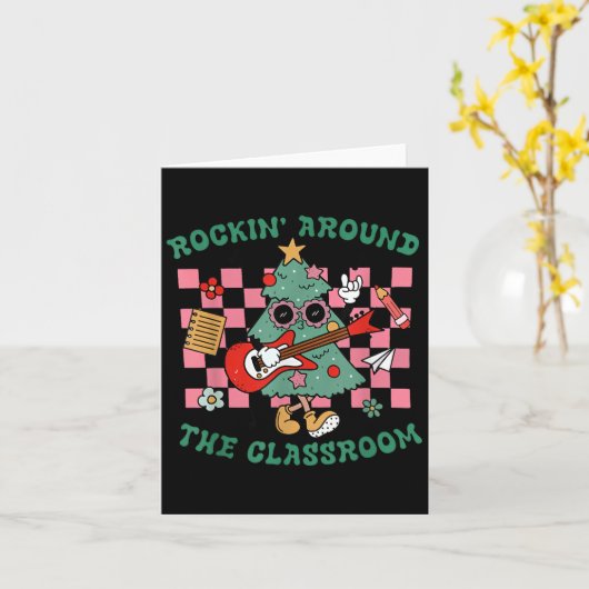 Retro Groovy Teacher Christmas Rockin' Around The  Kaart (Gele Bloem)