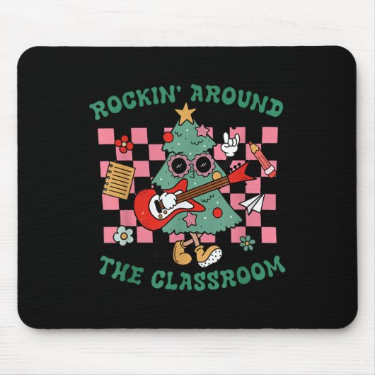 Retro Groovy Teacher Christmas Rockin' Around The  Muismat (Voorkant)