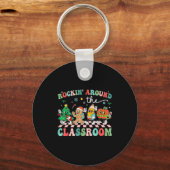 Retro Groovy Teacher Christmas Rockin' Around The Sleutelhanger (Voorkant)