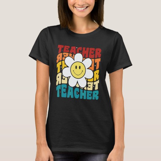 Retro Groovy Teacher Happy Daisy Inspirational Col T-shirt (Voorkant)