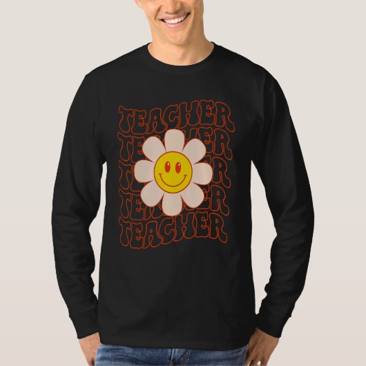 Retro Groovy Teacher Happy Face Cute Daisy Flower  T-shirt (Voorkant)