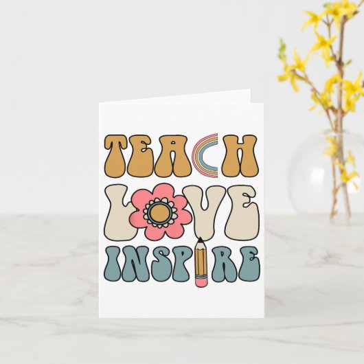 Retro Groovy Teacher Inspirational Happy Ck To Sch Kaart (Gele Bloem)