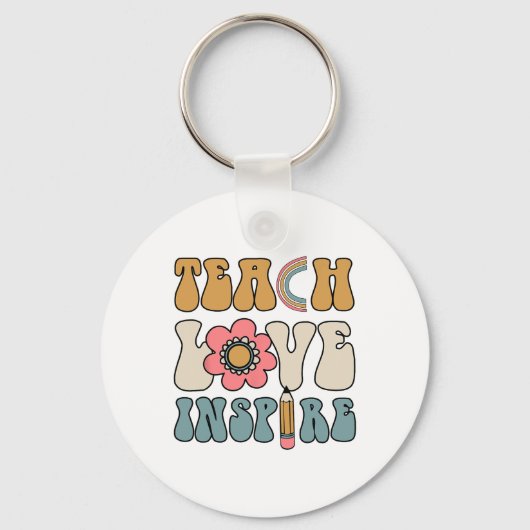 Retro Groovy Teacher Inspirational Happy Ck To Sch Sleutelhanger (Voorkant)