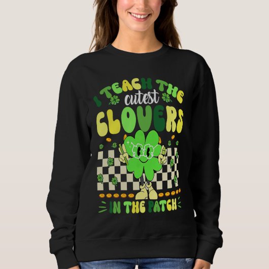 Retro Groovy Teacher  St Patricks Day Shamrock Trui (Voorkant)